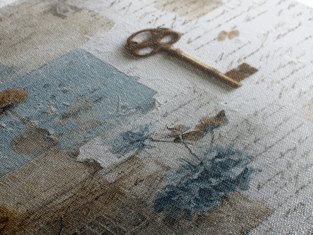 Antique Key and Handwritten Letter Arrangement Without Canvas Print, Bed and Breakfast Art, Bed, Living Room Decor, Fine Art, BAB-2x3-65