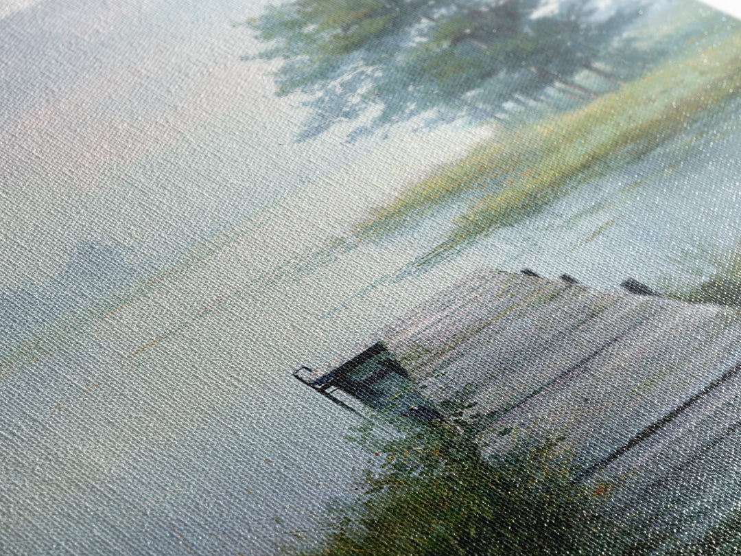 Quiet Lake Dock at Early Morning Framed Canvas Print, Bed and Breakfast Art, Canvas Wall Art, Living Room Decor, Fine Art, BAB-2x3-78