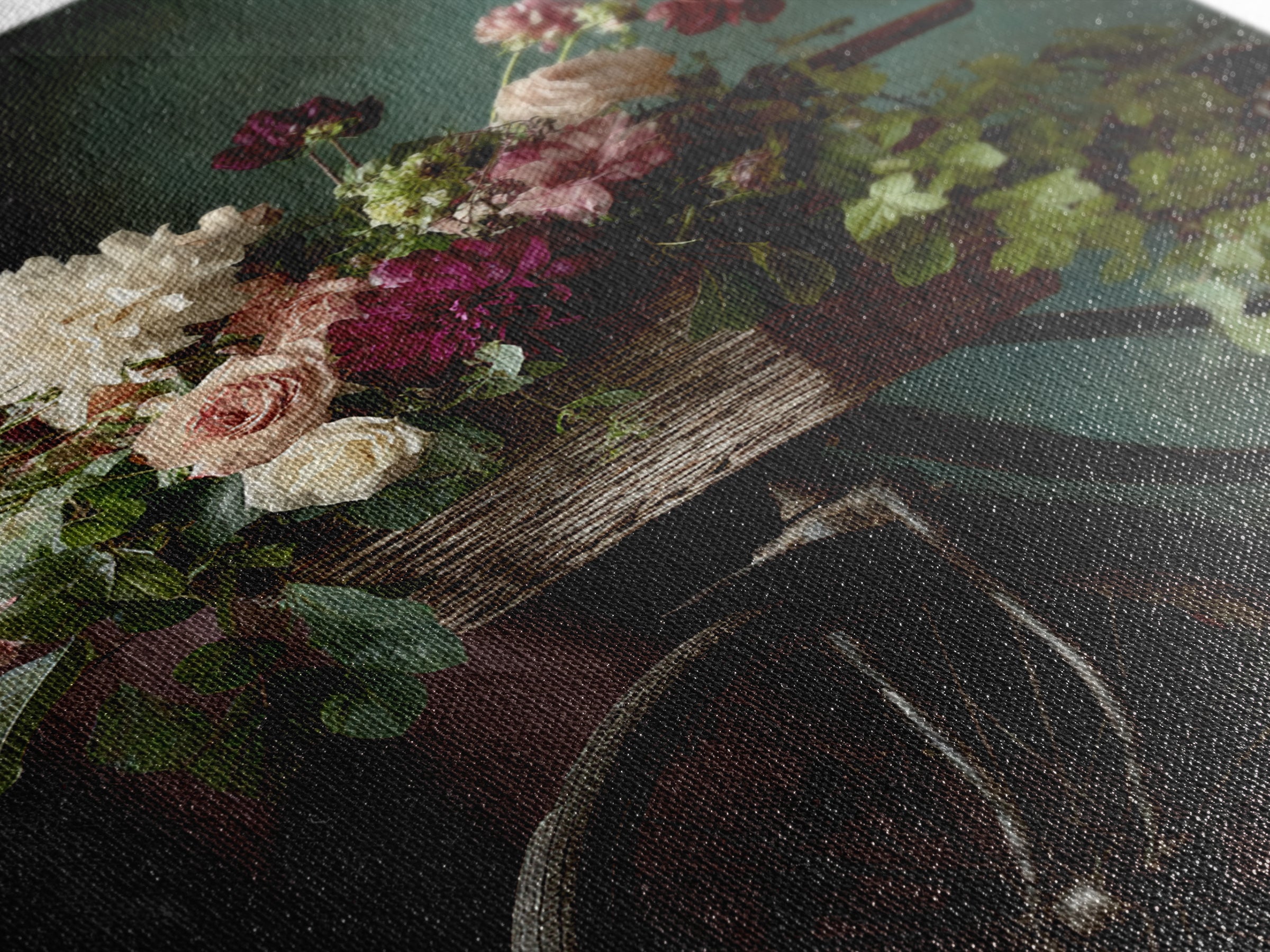 Old Bicycle with Flowers in Basket Canvas Print, Bed and Breakfast Art, Printable Art, Living Room Decor, Watercolor Art, BAB-2x3-79