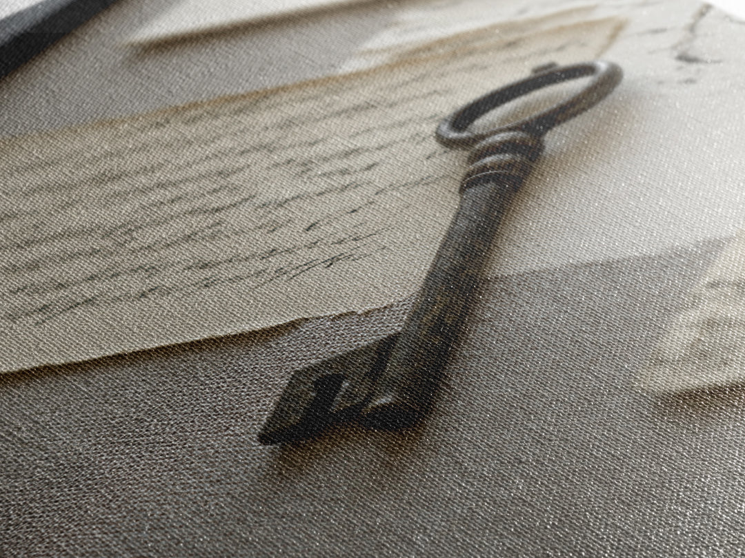 Antique Key and Handwritten Letter Arrangement Without Canvas Print, Bed and Breakfast Art, Coffee Art, Living Room Decor, BAB-2x3-89
