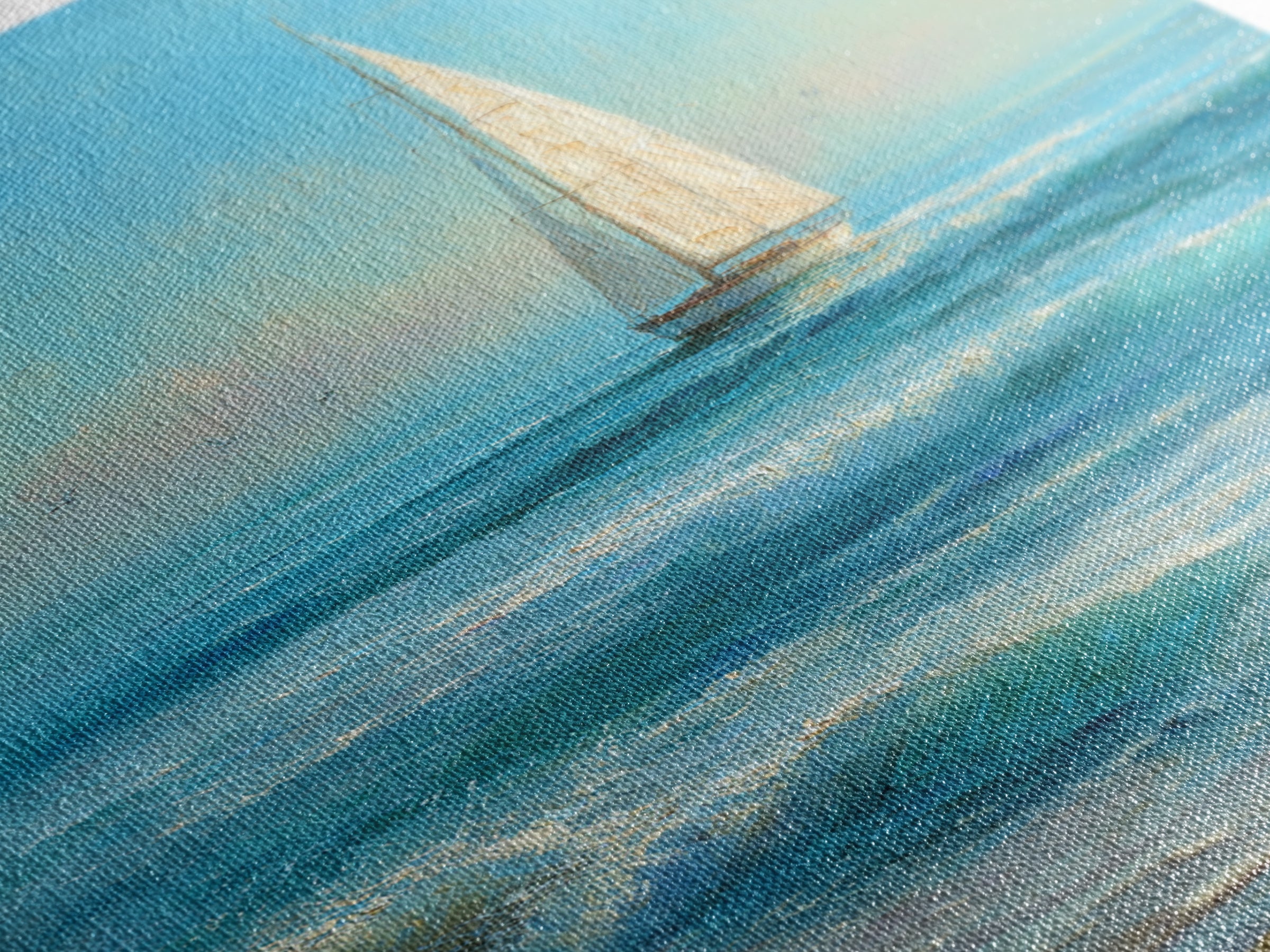 Coastal Inn Sailboat at Sunrise Framed Canvas Print, Bed and Breakfast Art, Bedroom Wall Art, Living Room Decor, Fine Art, BAB-2x3-97