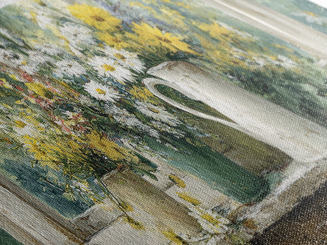 Country Wildflowers in a Chipped Ceramic Pitcher Canvas Print, Bed and Breakfast Art, Trendy Wall Art, Living Room Decor, BAB-3x1-17