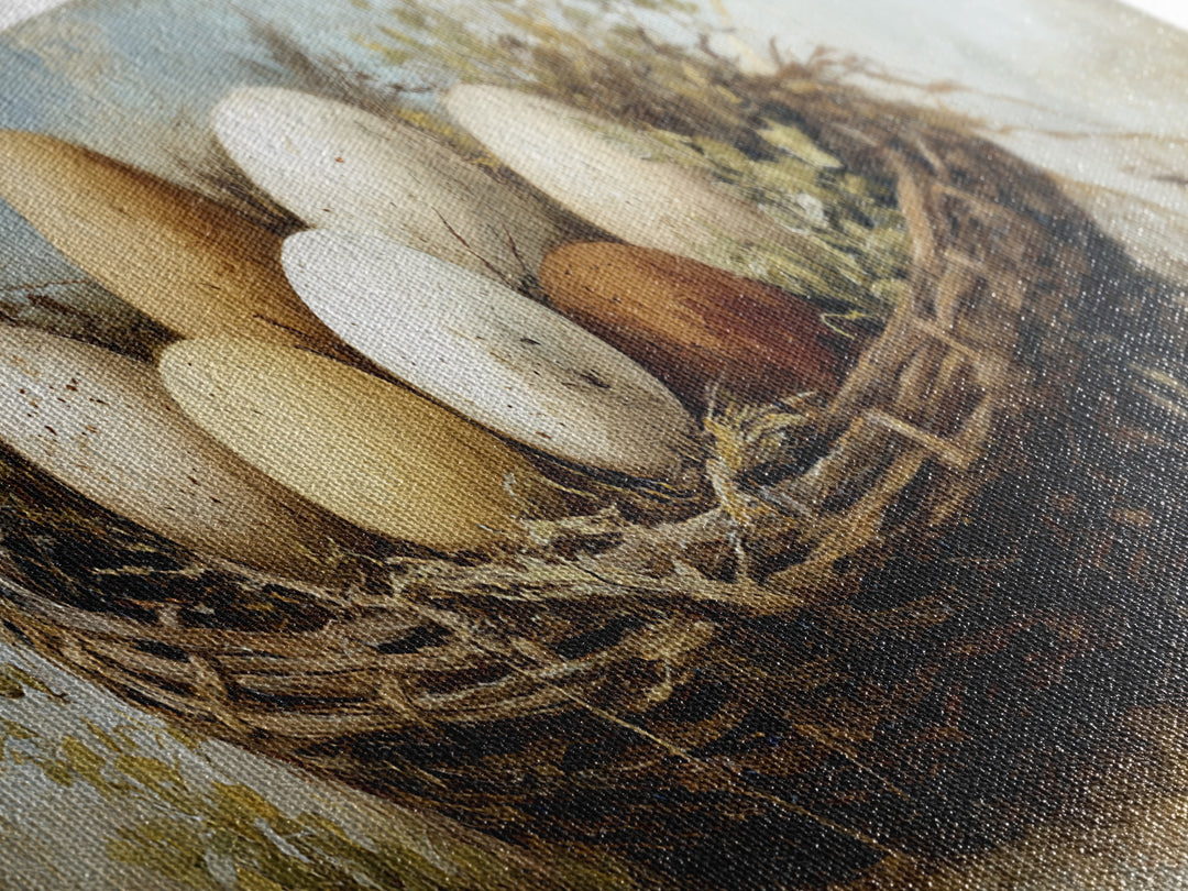 Fresh Eggs in a Woven Basket with Canvas Print, Bed and Breakfast Art, Bedroom Wall Decor, Living Room Decor, Fine Art, BAB-3x1-46