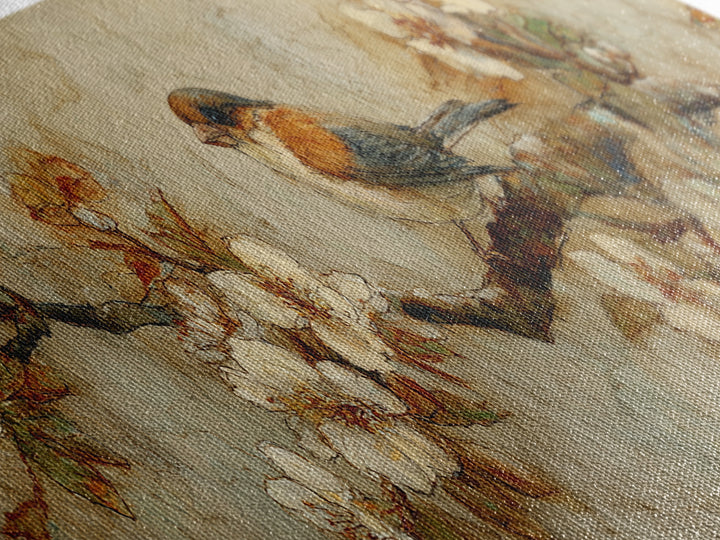 Small Bird on a Flowering Branch Canvas Print, Bed and Breakfast Art, Folk Art, Living Room Decor, Watercolor Art, BAB-3x1-54