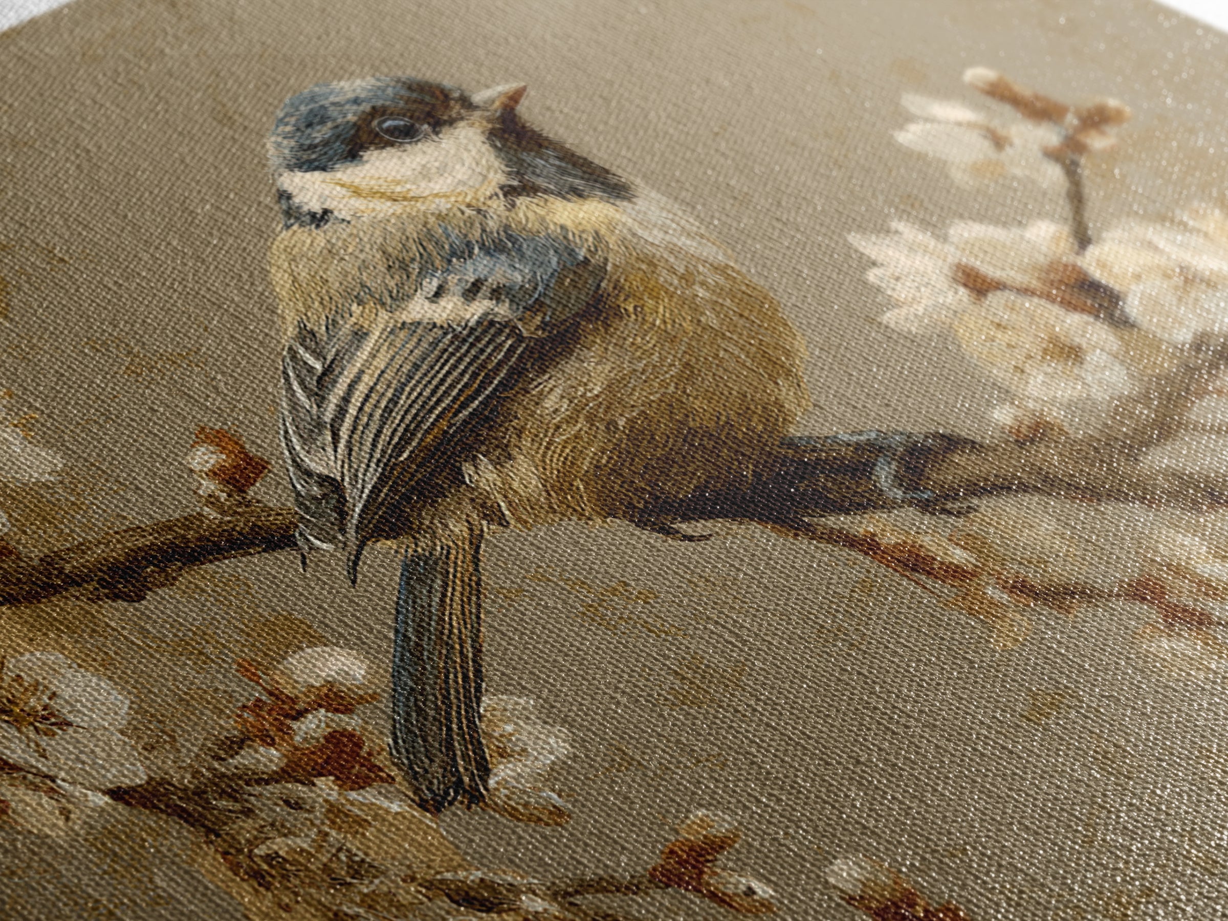Small Bird on a Flowering Branch Framed Canvas Print, Bed and Breakfast Art, Printable Art, Living Room Decor, Watercolor Art, BAB-3x2-18