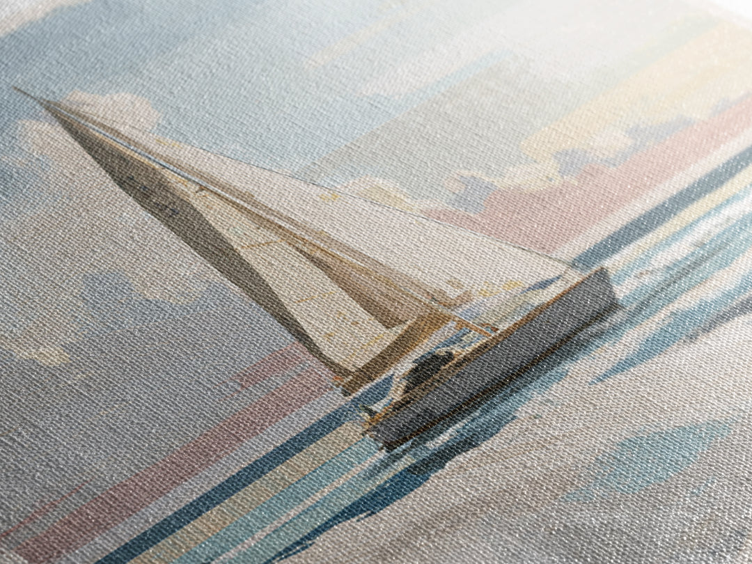 Coastal Inn Sailboat at Sunrise Canvas Print, Bed and Breakfast Art, Farmhouse Wall Art, Living Room Decor, Fine Art, BAB-3x2-21