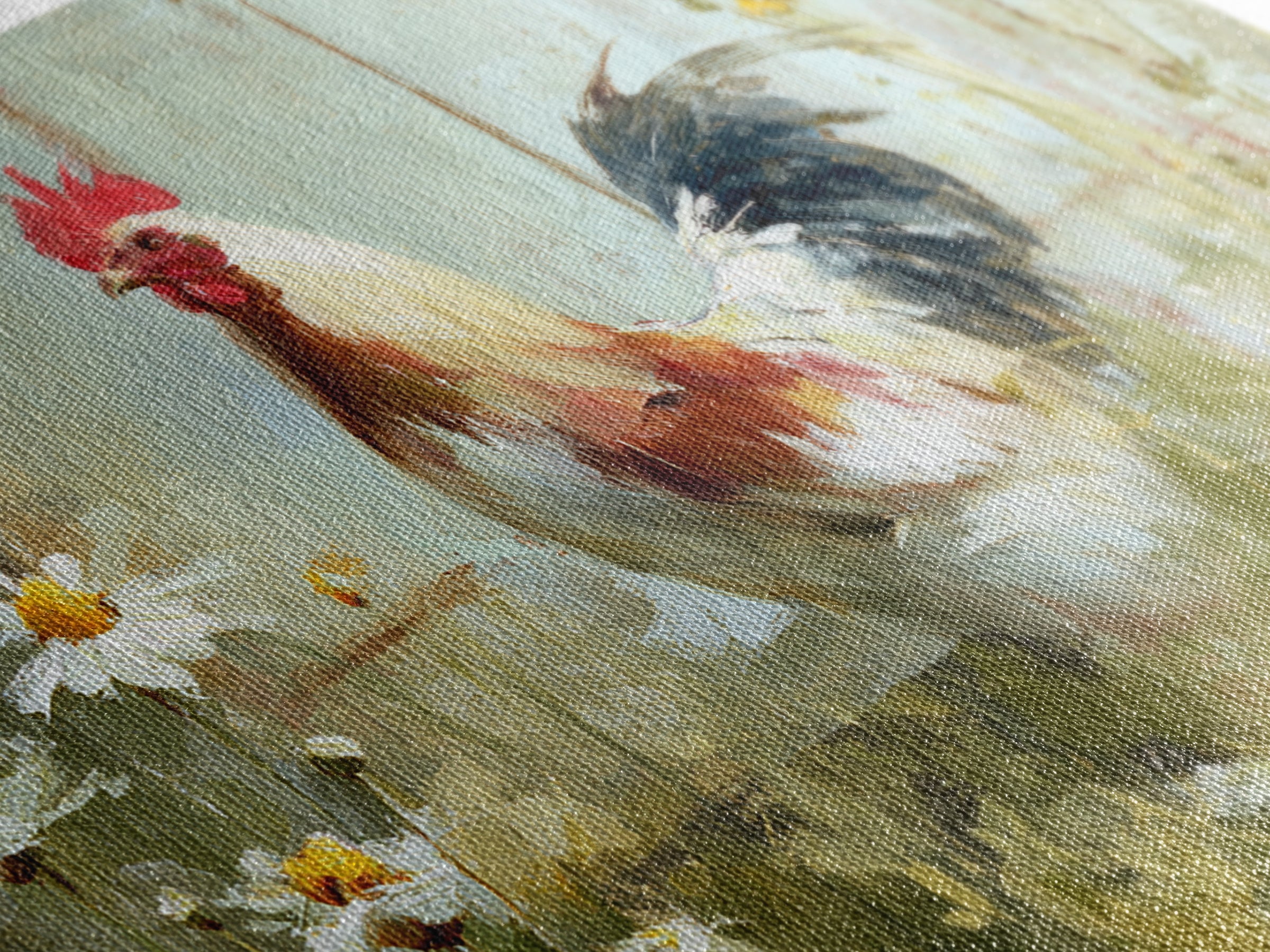 Rooster and Wildflower Country Portrait Canvas Print, Bed and Breakfast Art, Coffee Wall Art, Living Room Decor, BAB-3x2-23