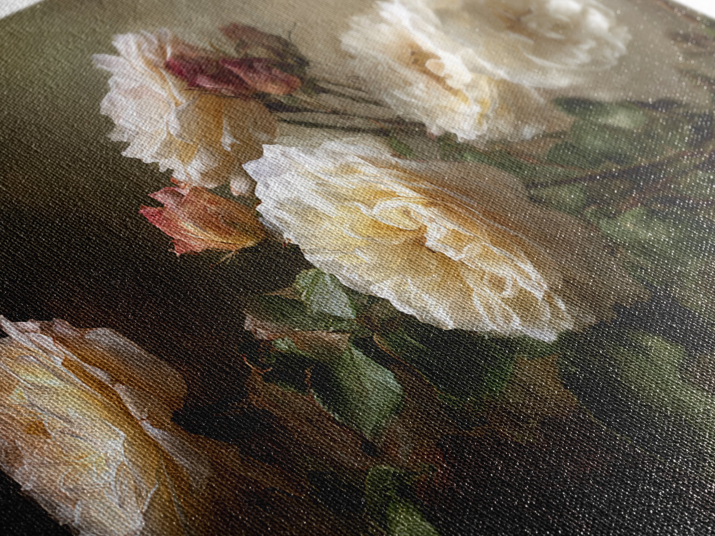 Garden Roses in Romantic Oil Paint Framed Canvas Print, Bed and Breakfast Art, Bedroom Prints, Living Room Decor, Fine Art, BAB-3x2-25