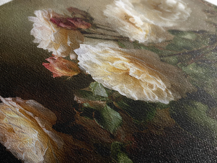 Garden Roses in Romantic Oil Paint Framed Canvas Print, Bed and Breakfast Art, Bedroom Prints, Living Room Decor, Fine Art, BAB-3x2-25