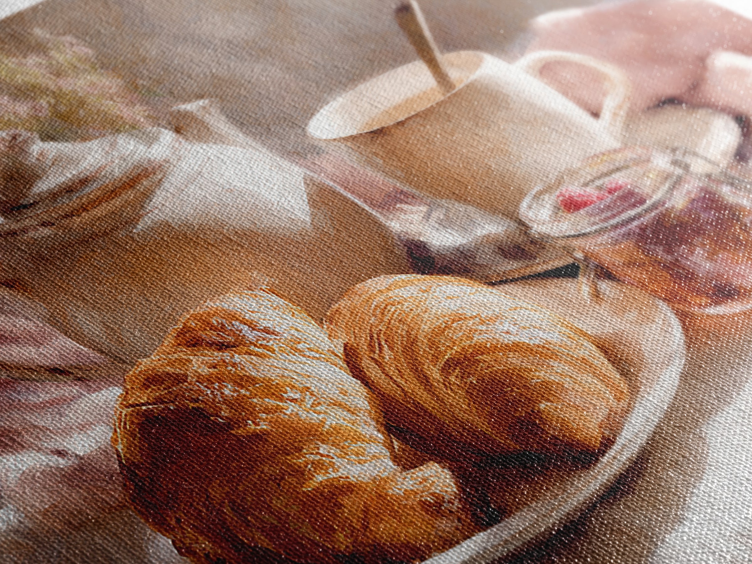 Fresh Croissants and Jam on a Linen Canvas Print, Bed and Breakfast Art, Above Bed Decor, Living Room Decor, Fine Art, BAB-3x2-30