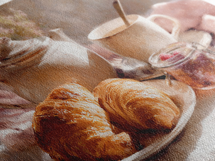 Fresh Croissants and Jam on a Linen Canvas Print, Bed and Breakfast Art, Above Bed Decor, Living Room Decor, Fine Art, BAB-3x2-30