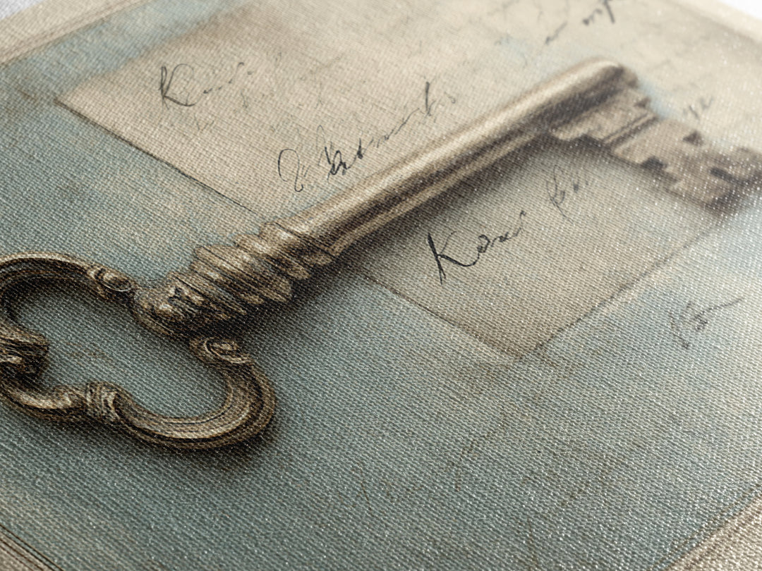 Antique Key and Handwritten Letter Arrangement Without Canvas Print, Bed and Breakfast Art, Bedroom Art, Living Room Decor, BAB-3x2-37