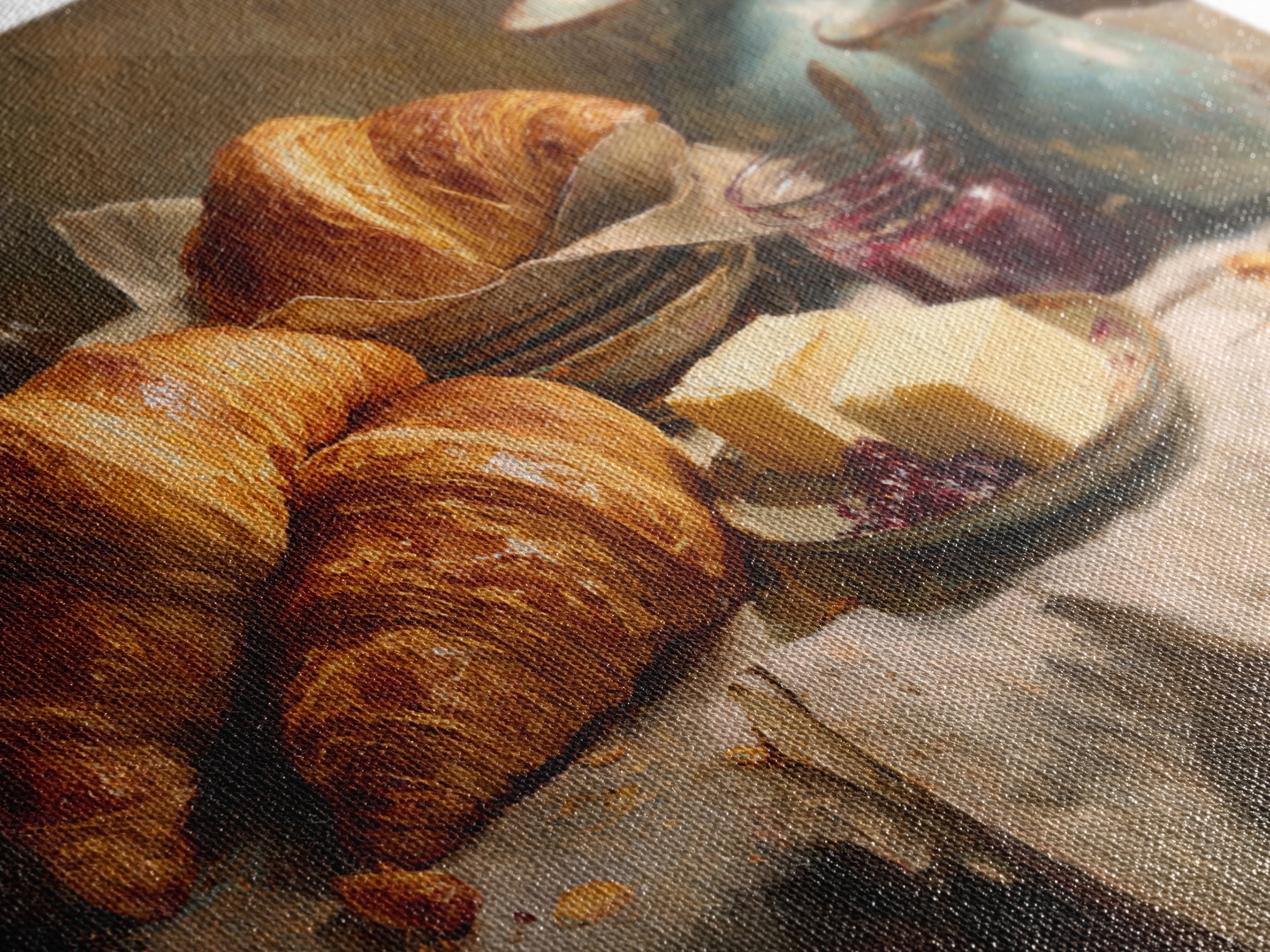 Fresh Croissants and Jam on a Linen Canvas Print, Bed and Breakfast Art, Above Bed Decor, Living Room Decor, Fine Art, BAB-3x2-54