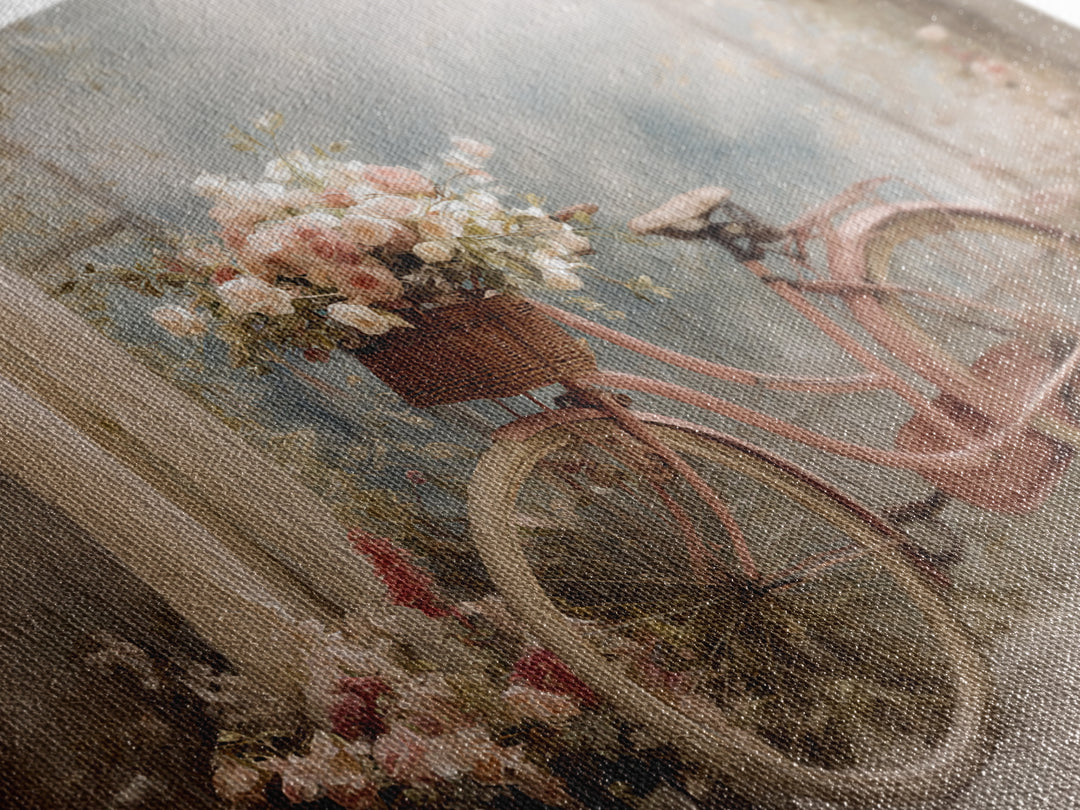 Old Bicycle with Flowers in Basket Canvas Print, Bed and Breakfast Art, Print, Living Room Decor, Watercolor Art, BAB-3x2-75