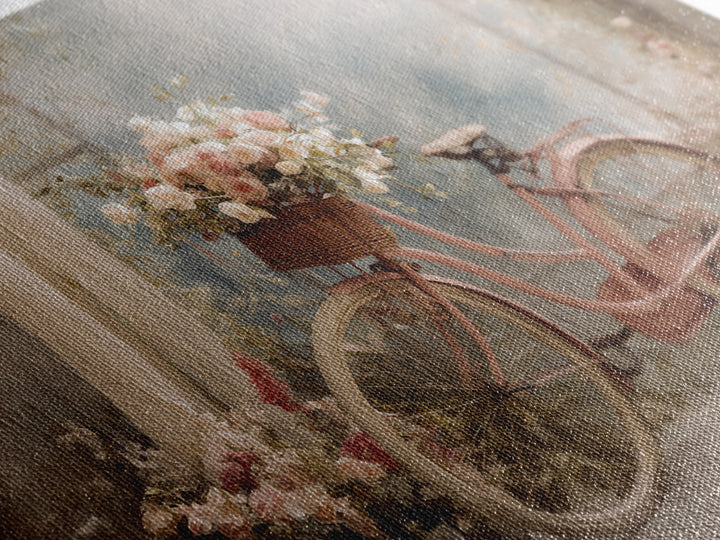Old Bicycle with Flowers in Basket Canvas Print, Bed and Breakfast Art, Print, Living Room Decor, Watercolor Art, BAB-3x2-75