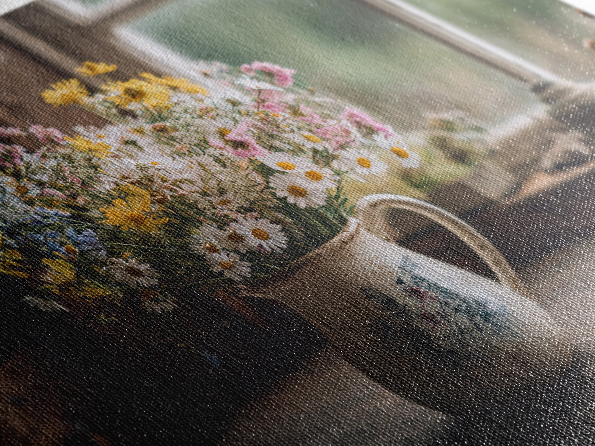 Country Wildflowers in a Chipped Ceramic Pitcher Canvas Print, Bed and Breakfast Art, Room Decor, Living Room Decor, BAB-3x2-77