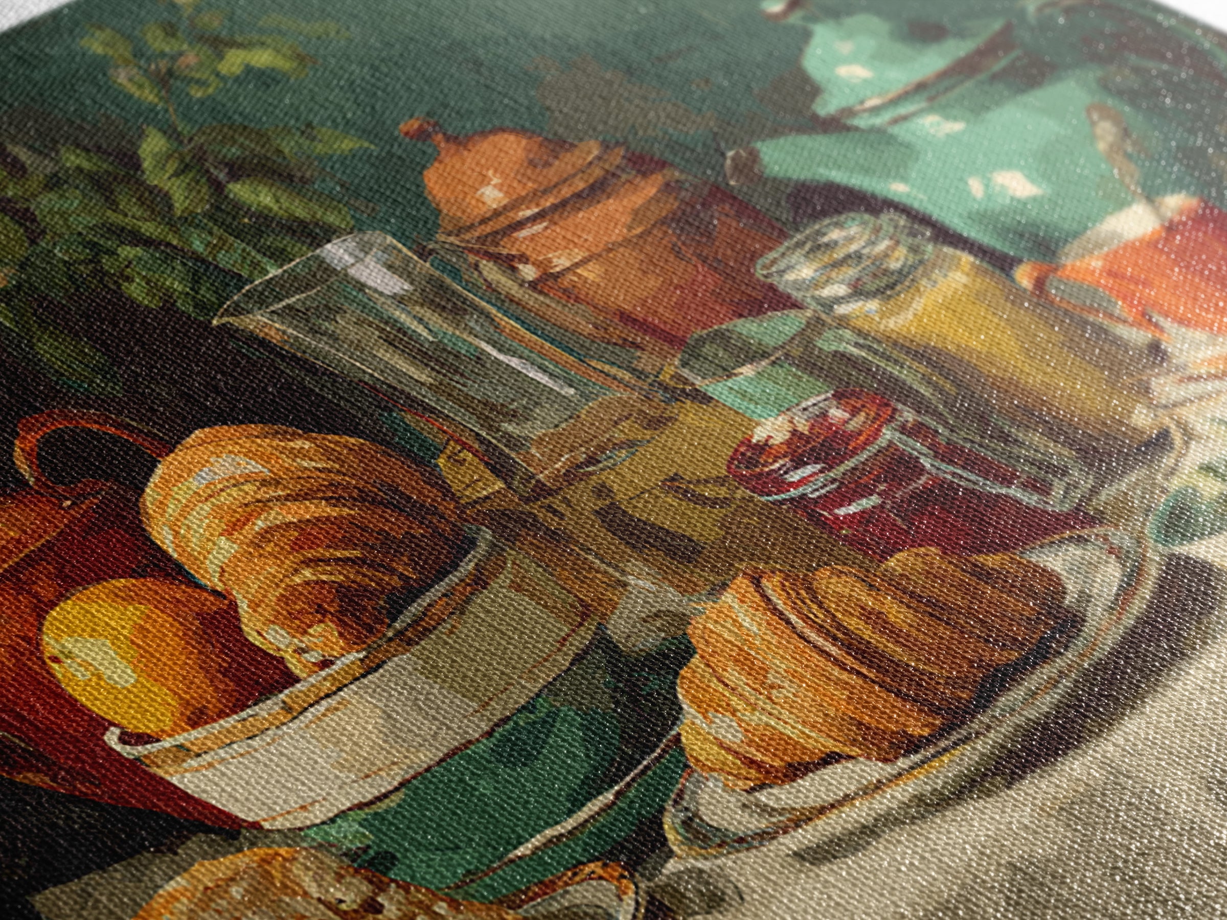 Fresh Croissants and Jam on a Linen Framed Canvas Print, Bed and Breakfast Art, Folk Art, Living Room Decor, Abstract Art, BAB-3x2-78