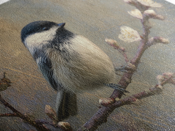 Small Bird on a Flowering Branch Framed Canvas Print, Bed and Breakfast Art, Farmhouse Wall Art, Living Room Decor, Fine Art, BAB-3x2-90