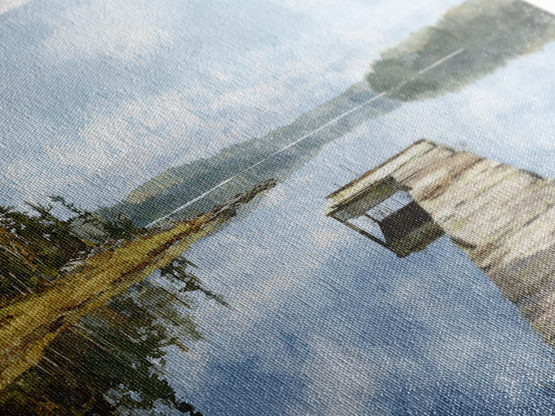 Quiet Lake Dock at Early Morning Canvas Print, Bed and Breakfast Art, Coffee Wall Art, Living Room Decor, Oil Painting, BAB-3x2-98