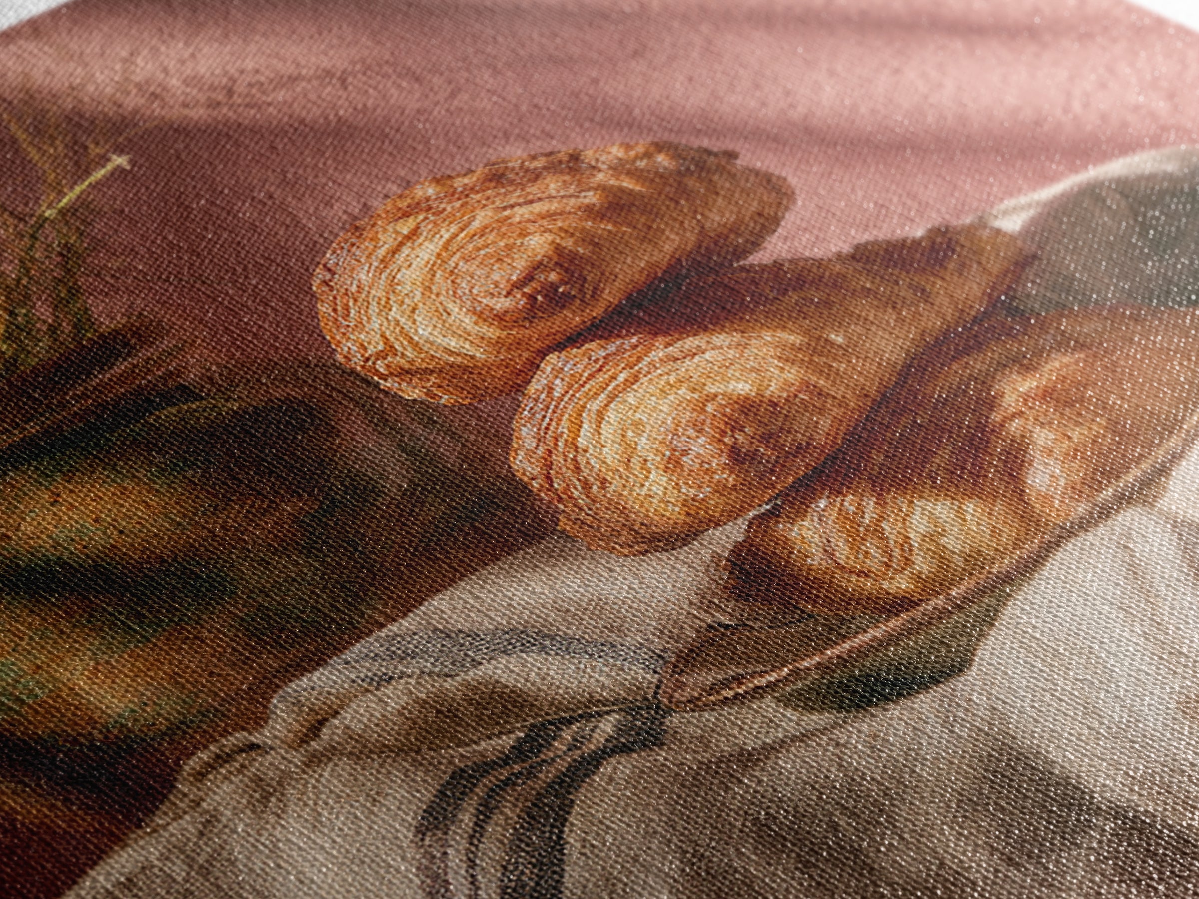 Buttery Croissants Stacked on Striped Linen Framed Canvas Print, Bakery Art, Modern Decor, Bakery Decor, Abstract Art, BAK-1x1-1