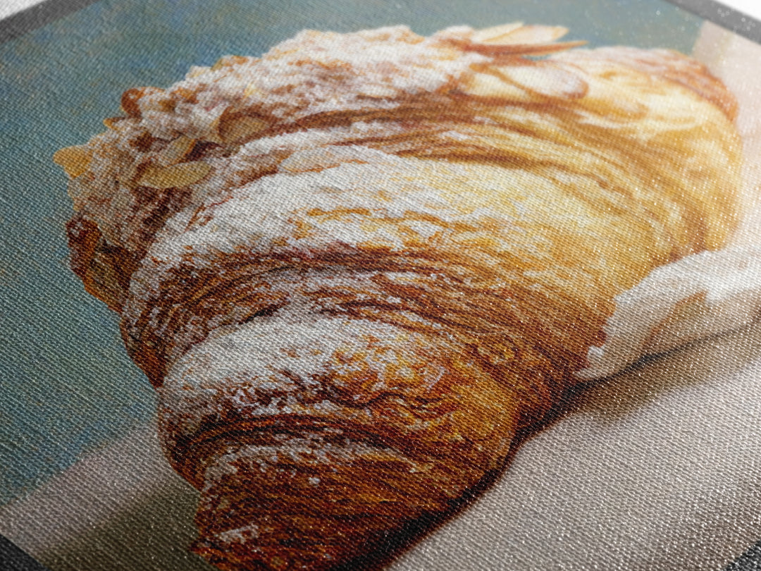 Almond Croissant Closeup Canvas Print, Bakery Art, Kitchen Prints, Bakery Decor, Oil Painting, Patisserie, Fine Art, Kids Art, BAK-1x1-15