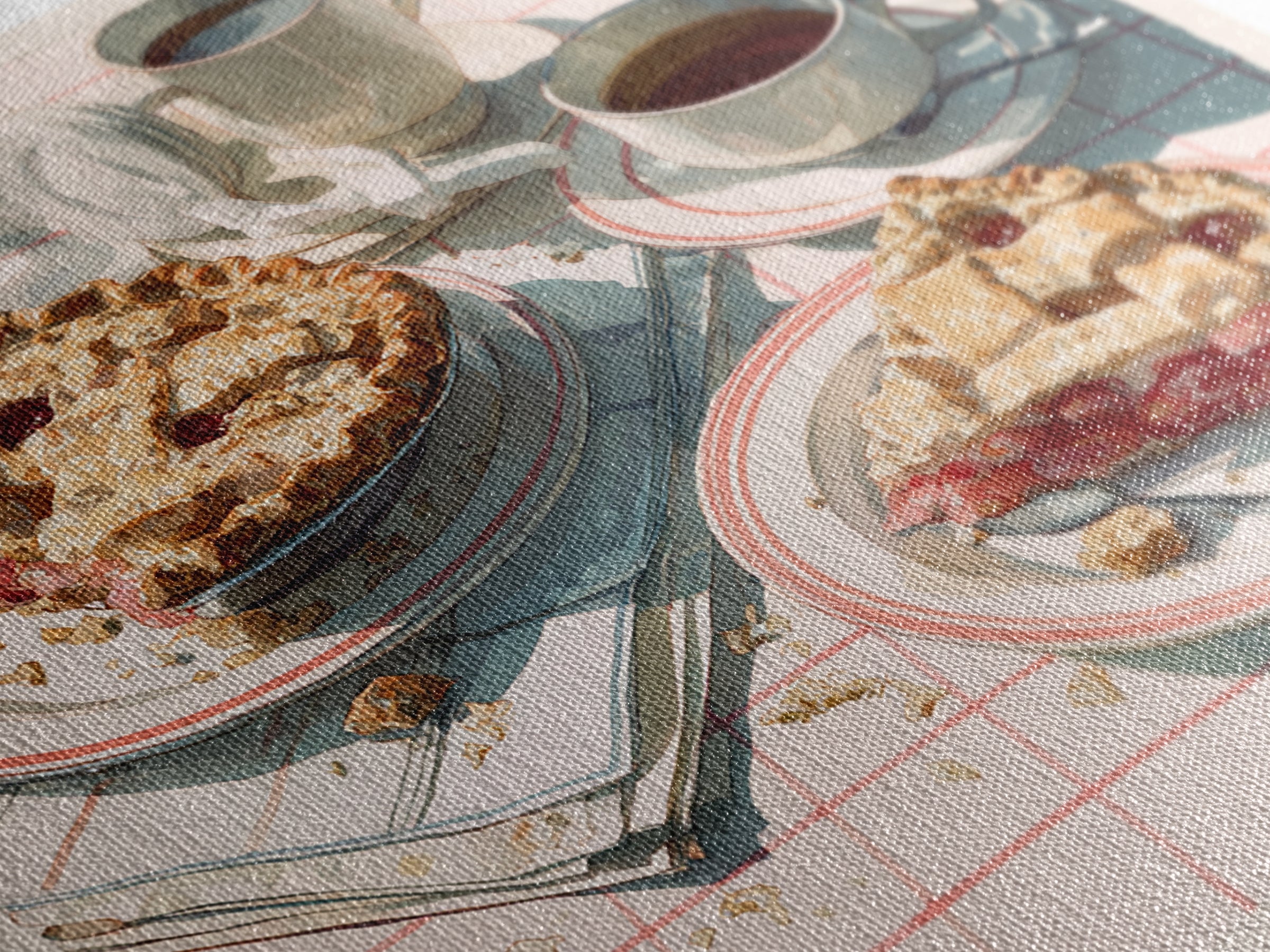 Retro Diner Pie Illustration Framed Canvas Print, Bakery Art, Food Art, Bakery Decor, Watercolor Art, Patisserie, Kids Art, BAK-1x1-16