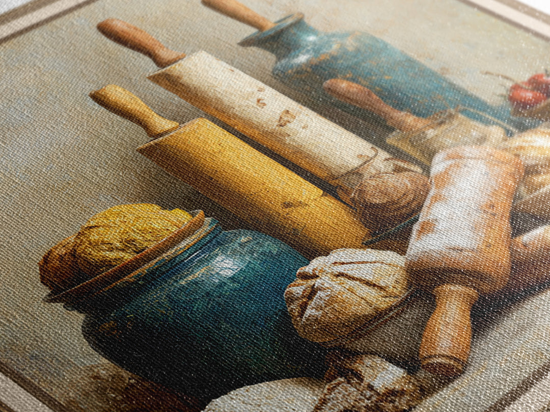 Patisserie Pattern of Rolling Pins and Pastries Framed Canvas Print, Bakery Art, Neutral Decor, Bakery Decor, Patisserie, BAK-1x1-21