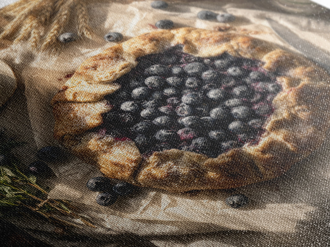 Blueberry Galette with Rustic Farmhouse Texture Framed Canvas Print, Bakery Art, Kitchen Print, Bakery Decor, Patisserie, BAK-1x1-47
