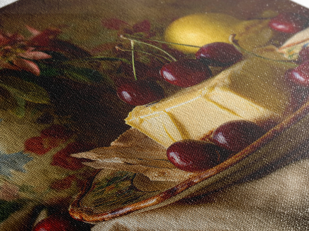 Cherry Tart Still Life Framed Canvas Print, Bakery Art, Textured Painting, Bakery Decor, Fine Art, Patisserie, Printable Art, BAK-1x1-53