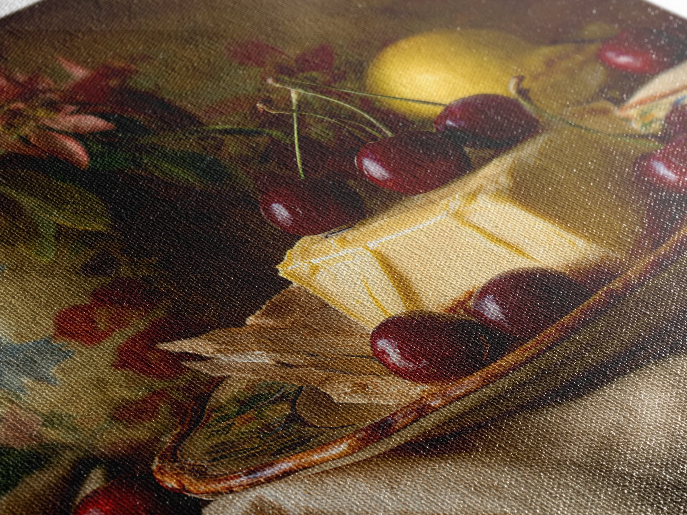 Cherry Tart Still Life Framed Canvas Print, Bakery Art, Textured Painting, Bakery Decor, Fine Art, Patisserie, Printable Art, BAK-1x1-53