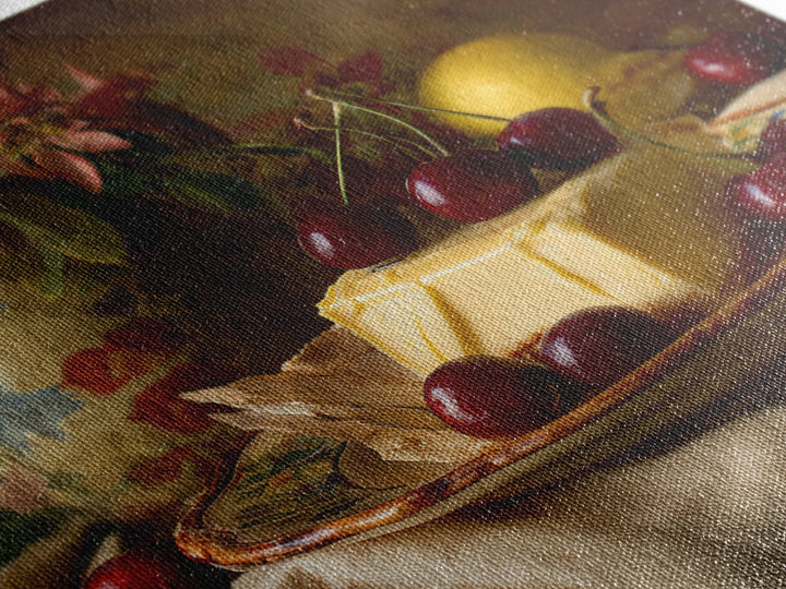 Cherry Tart Still Life Framed Canvas Print, Bakery Art, Textured Painting, Bakery Decor, Fine Art, Patisserie, Printable Art, BAK-1x1-53