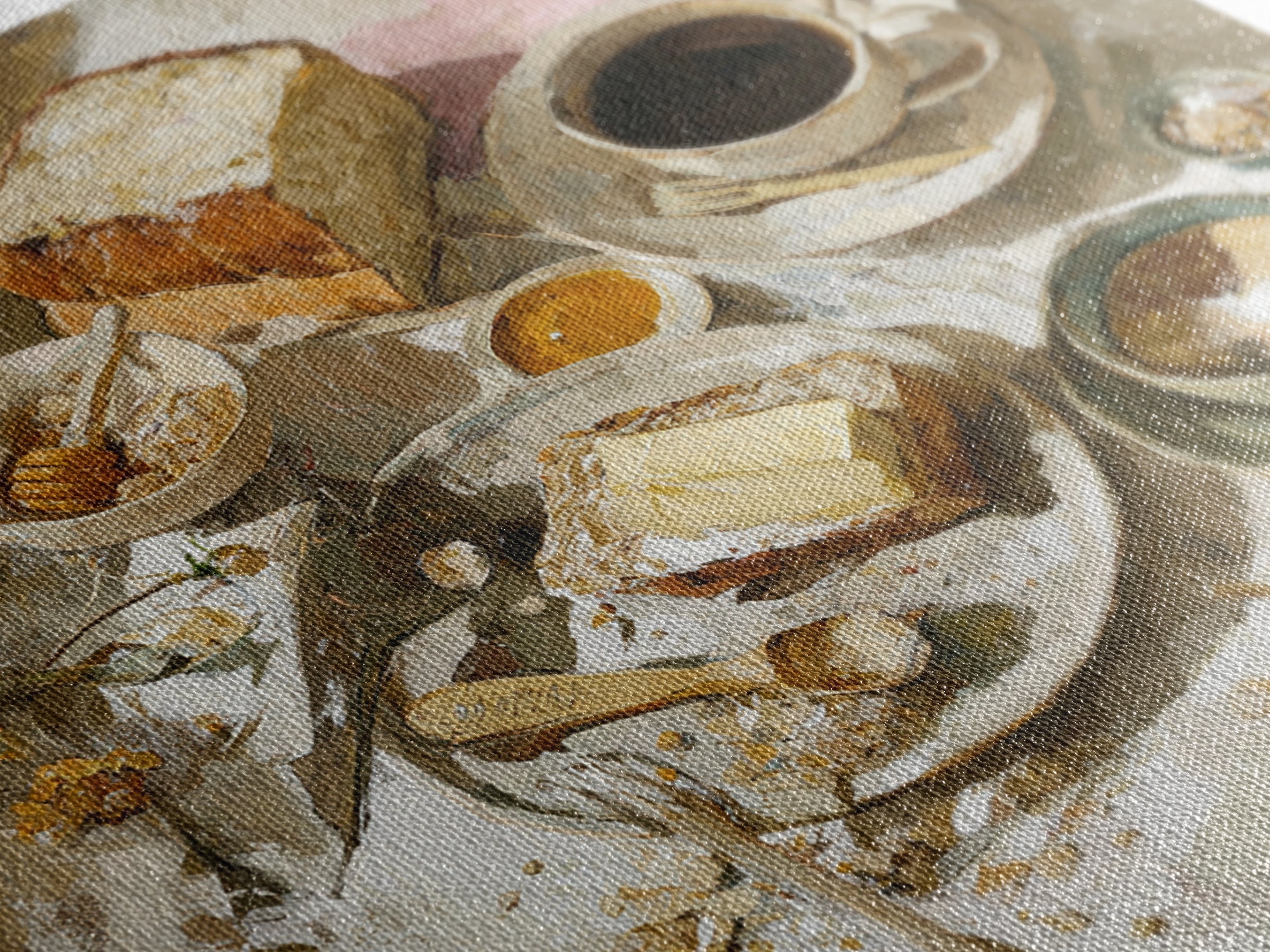 Painterly Eclair and Coffee Still Life Canvas Print, Bakery Art, Kitchen Art Print, Bakery Decor, Fine Art, Patisserie, BAK-1x1-60