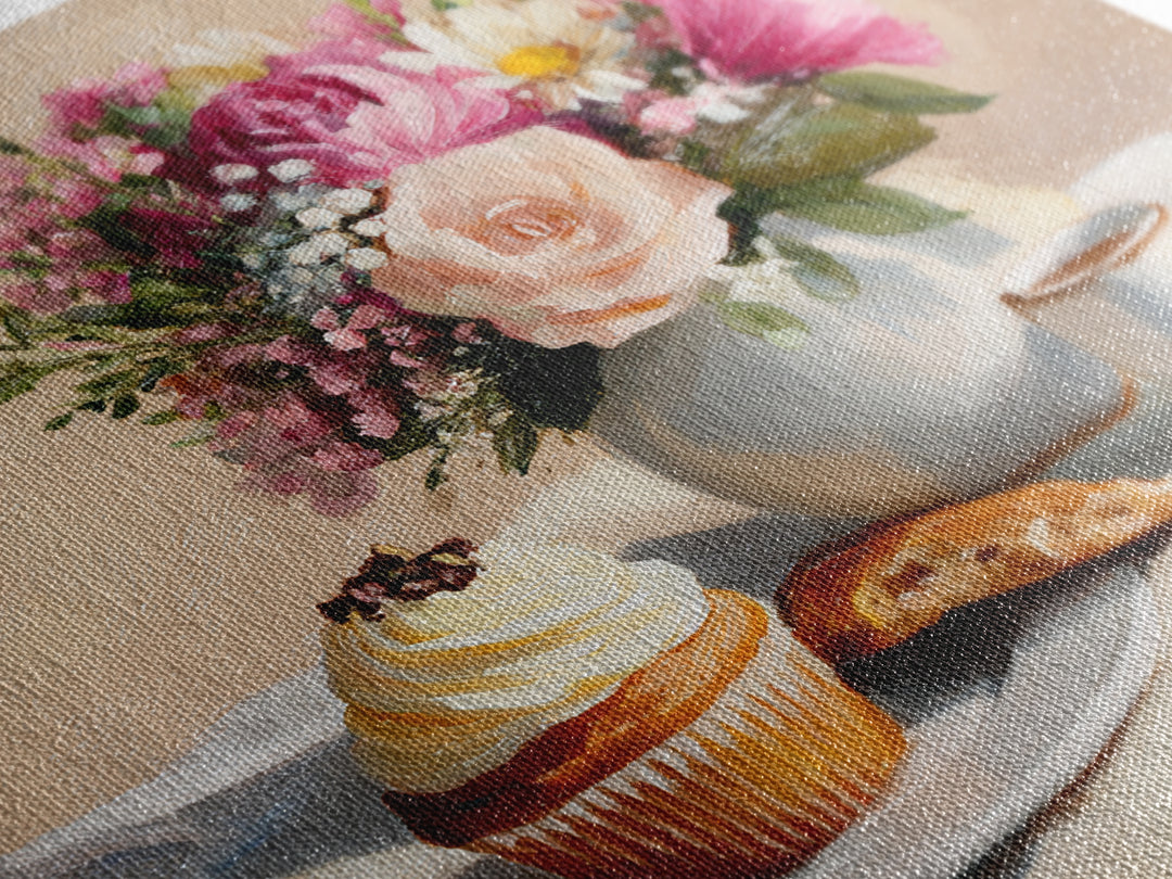 Cupcake Bouquet Painted Framed Canvas Print, Bakery Art, Boho Decor, Bakery Decor, Oil Painting, Patisserie, Printable Wall Art, BAK-1x1-79