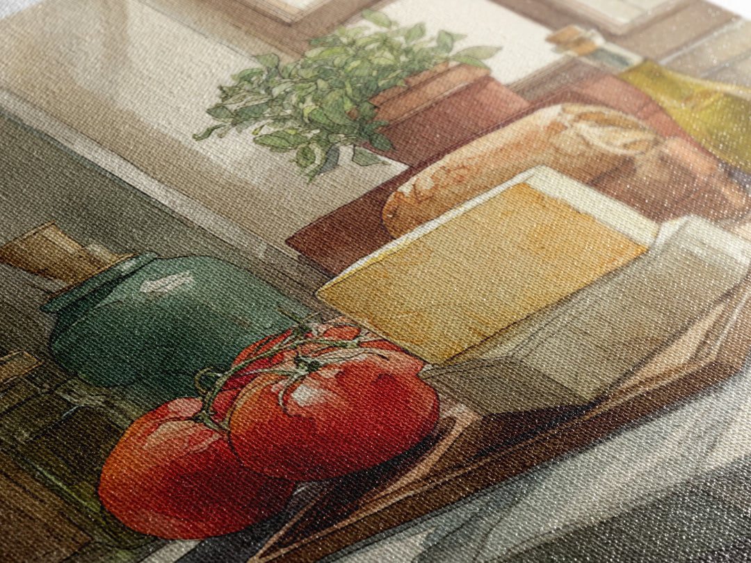 Baguette and Butter Still Life on Marble Framed Canvas Print, Bakery Art, Fine Art Print, Bakery Decor, Fine Art, Patisserie, BAK-1x1-80