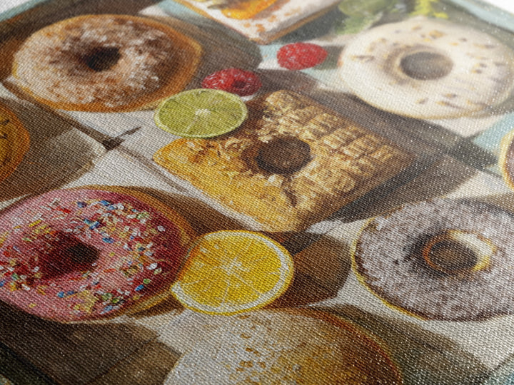 Whimsical Donut Assortment Canvas Print, Bakery Art, Print, Bakery Decor, Fine Art, Patisserie, Food Art, Kitchen Print, BAK-1x1-81