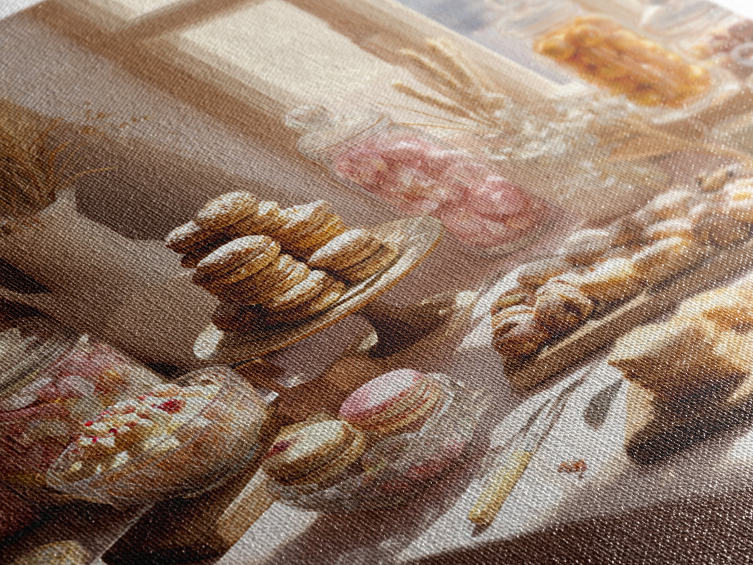 French Patisserie Window Display of Pastel Pastries Canvas Print, Bakery Art, Textured Painting, Bakery Decor, Patisserie, BAK-1x1-98