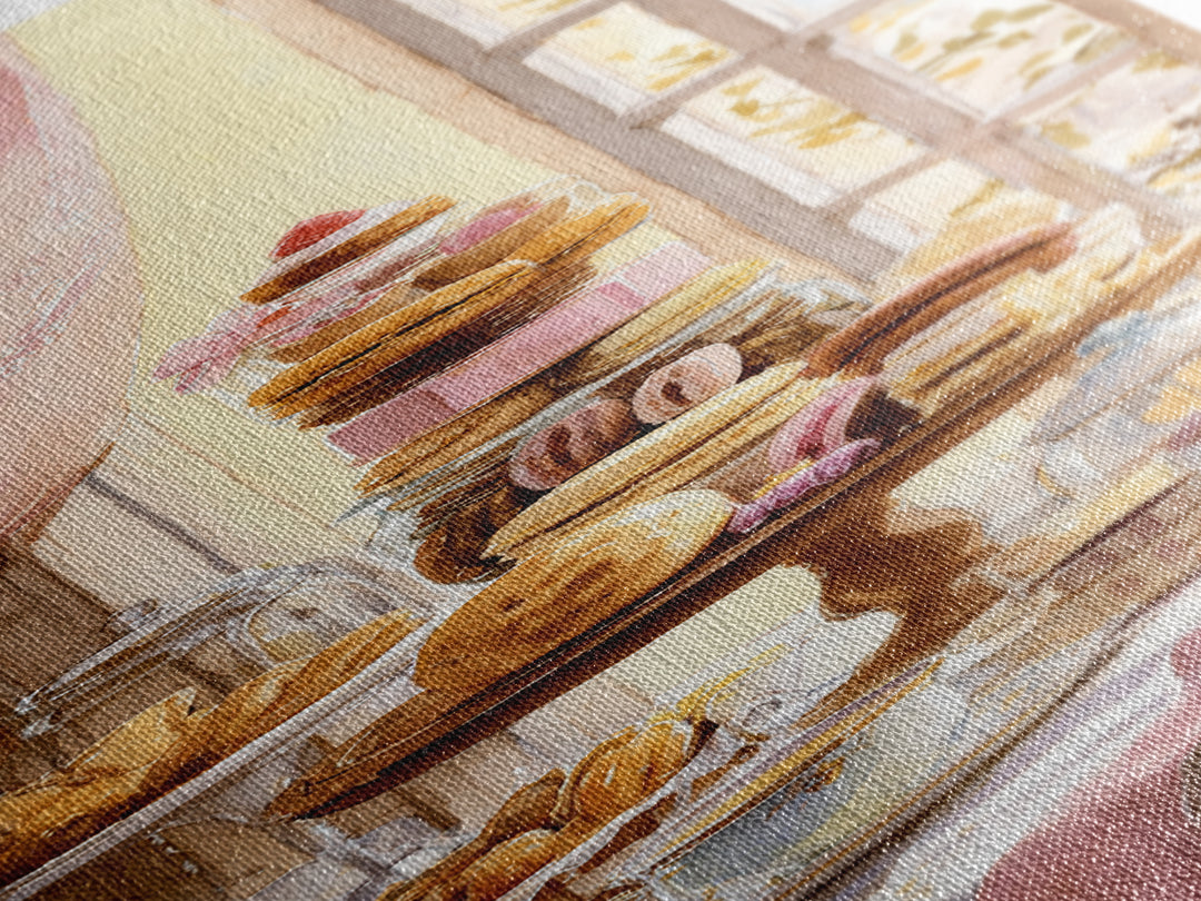 French Patisserie Window Display of Pastel Pastries Canvas Print, Bakery Art, Contemporary Art, Bakery Decor, Patisserie, BAK-1x3-86