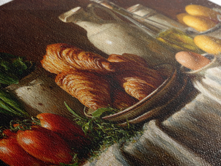Buttery Croissants Stacked on Striped Linen Canvas Print, Bakery Art, Kitchen Wall Art, Bakery Decor, Fine Art, Patisserie, BAK-2x1-21