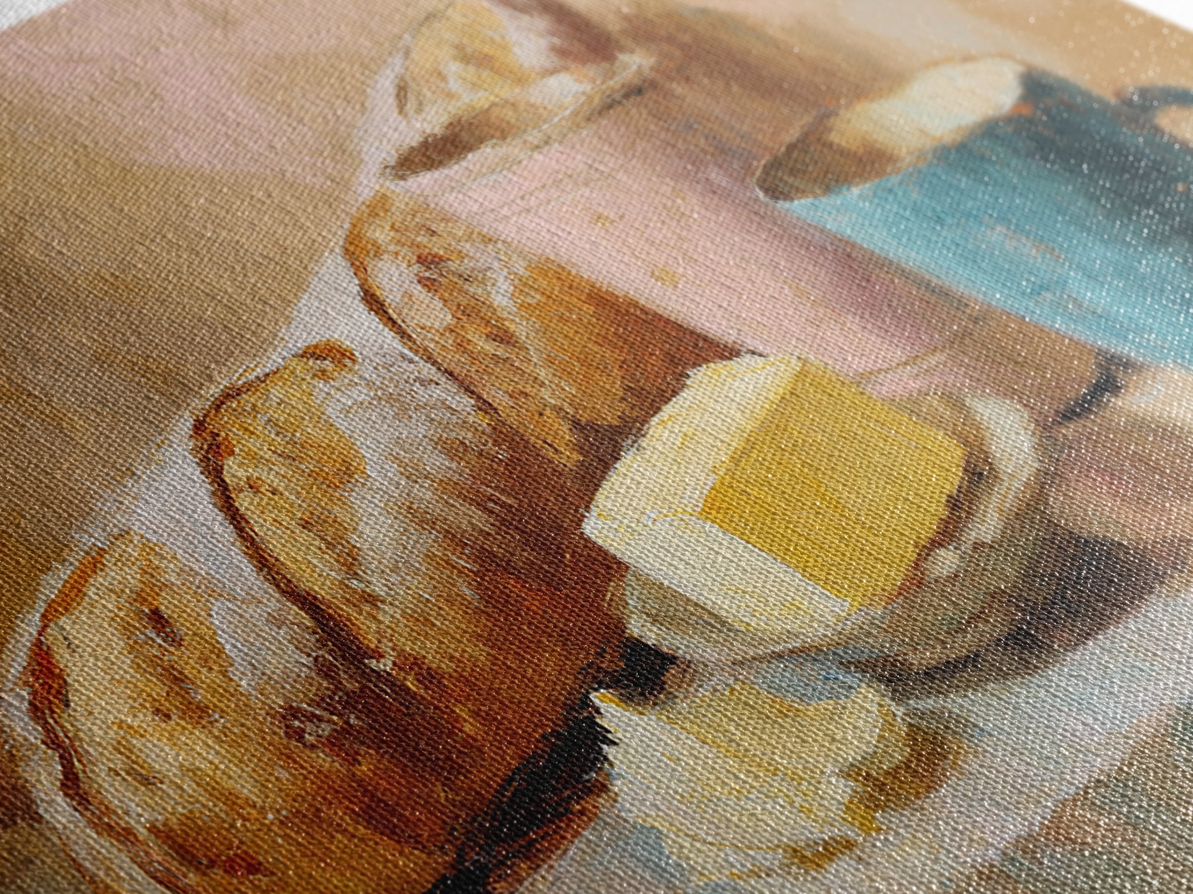 Baguette and Butter Still Life on Marble Framed Canvas Print, Bakery Art, Contemporary Art, Bakery Decor, Fine Art, Patisserie, BAK-2x1-28