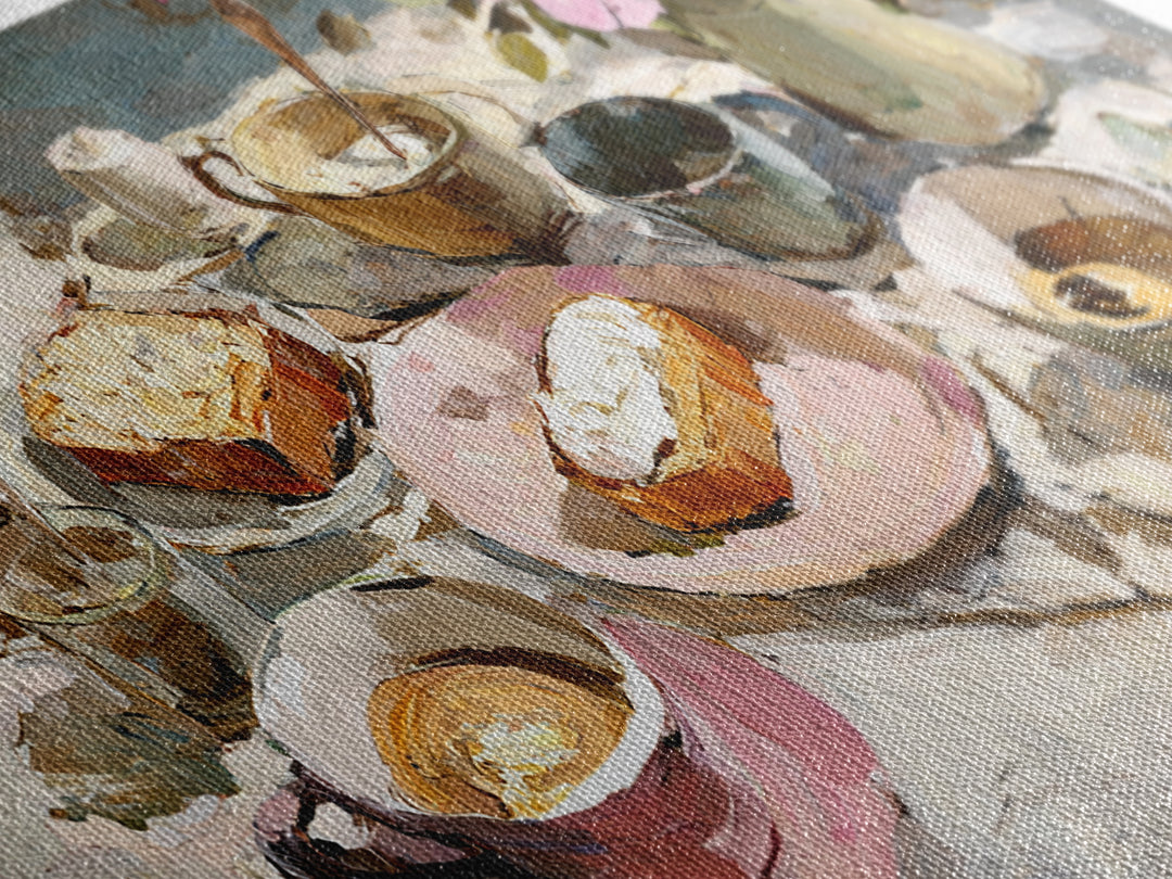 Painterly Eclair and Coffee Still Life Canvas Print, Bakery Art, Wall Art, Bakery Decor, Oil Painting, Patisserie, BAK-2x1-32