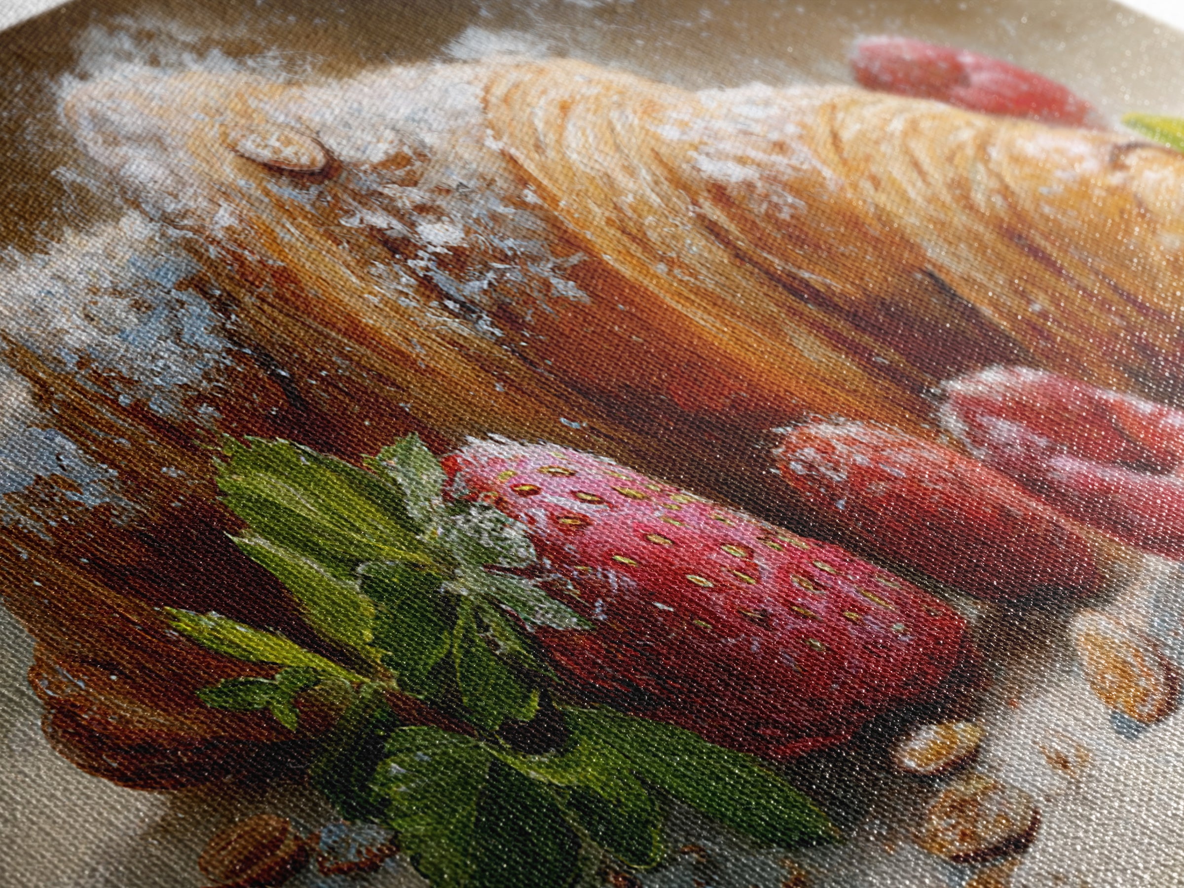 Almond Croissant Closeup Framed Canvas Print, Bakery Art, Wall Art, Bakery Decor, Oil Painting, Patisserie, Kitchen Wall Decor, BAK-2x1-35