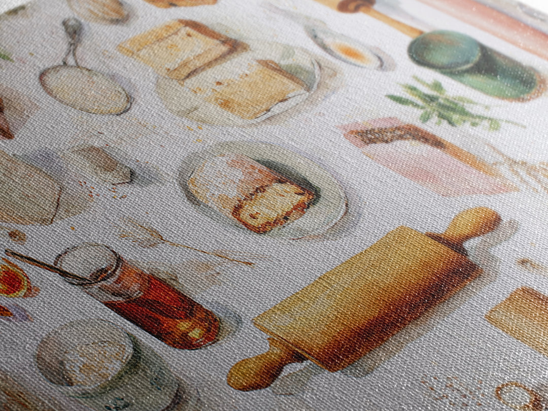 Patisserie Pattern of Rolling Pins and Pastries Canvas Print, Bakery Art, Kitchen Decor, Bakery Decor, Fine Art, Patisserie, BAK-2x1-41