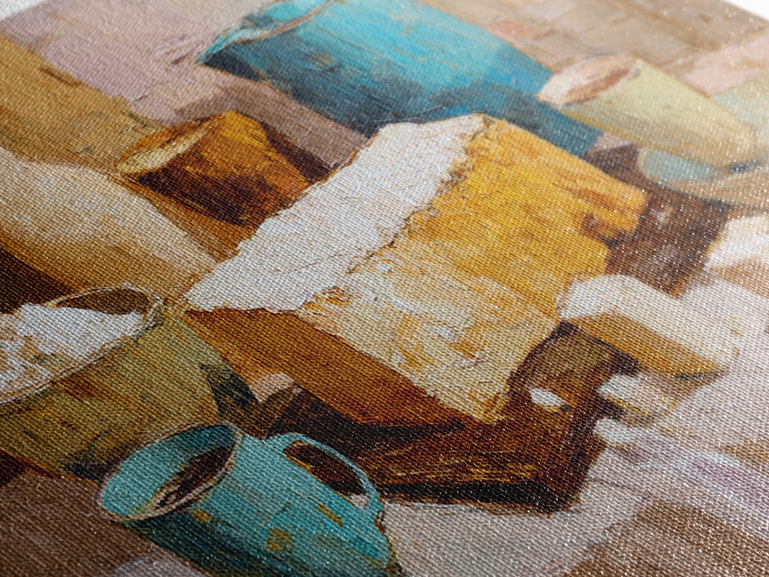 Painterly Eclair and Coffee Still Life Framed Canvas Print, Bakery Art, Kitchen Decor, Bakery Decor, Fine Art, Patisserie, BAK-2x1-56