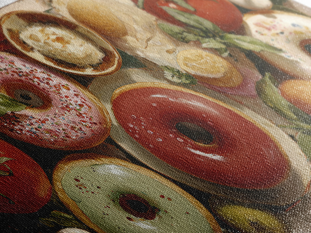Whimsical Donut Assortment Canvas Print, Bakery Art, Kitchen Prints, Bakery Decor, Oil Painting, Patisserie, Fine Art, BAK-2x1-77