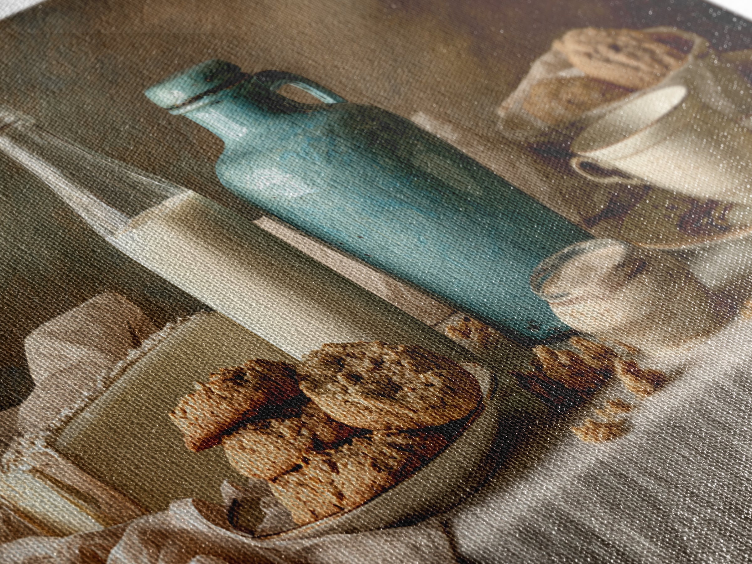 Milk Bottle and Cookies Nostalgic Still Life Framed Canvas Print, Bakery Art, Kitchen Wall Art, Bakery Decor, Oil Painting, BAK-2x1-90