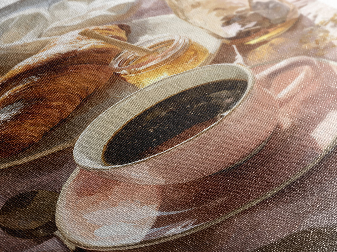Painterly Eclair and Coffee Still Life Framed Canvas Print, Bakery Art, Kitchen Prints, Bakery Decor, Oil Painting, Patisserie, BAK-2x3-20