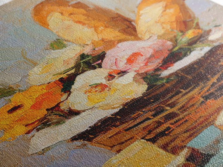 French Market Basket Filled Canvas Print, Bakery Art, Print, Bakery Decor, Oil Painting, Patisserie, Food Art, Kitchen Print, BAK-2x3-50