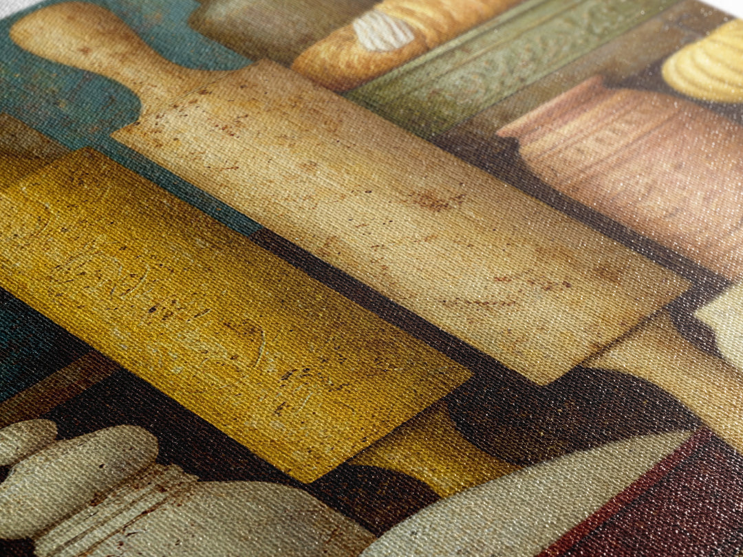 Patisserie Pattern of Rolling Pins and Pastries Framed Canvas Print, Bakery Art, Kitchen Prints, Bakery Decor, Oil Painting, BAK-2x3-53