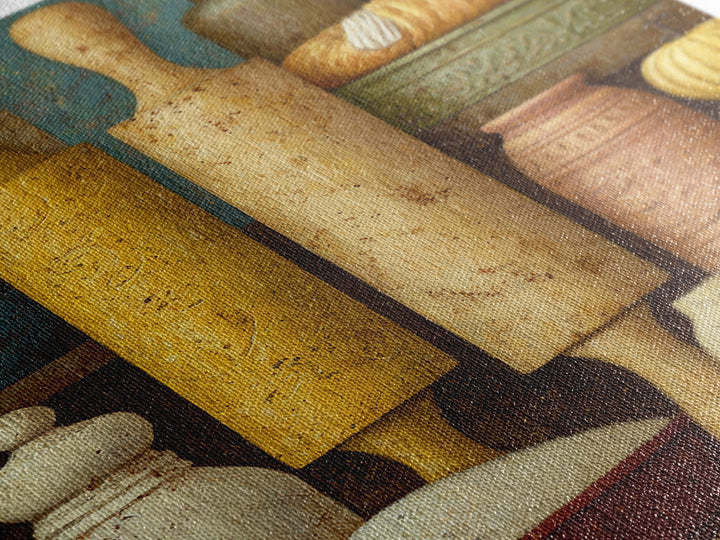 Patisserie Pattern of Rolling Pins and Pastries Framed Canvas Print, Bakery Art, Kitchen Prints, Bakery Decor, Oil Painting, BAK-2x3-53