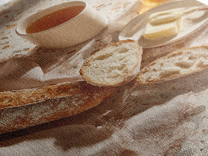 Baguette and Butter Still Life on Marble Framed Canvas Print, Bakery Art, Printable Wall Art, Bakery Decor, Patisserie, BAK-2x3-64